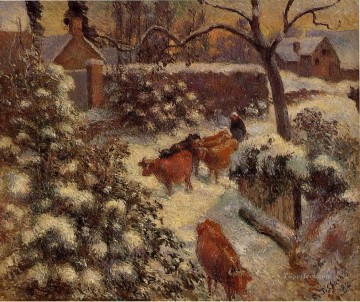 Animal Painting - Efecto nieve en Montfoucault 1882 Camille Pissarro toros